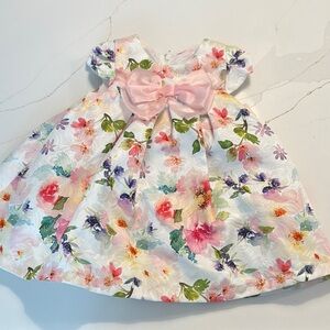 Bonnie Baby Floral Baby Dress with Pink Bow